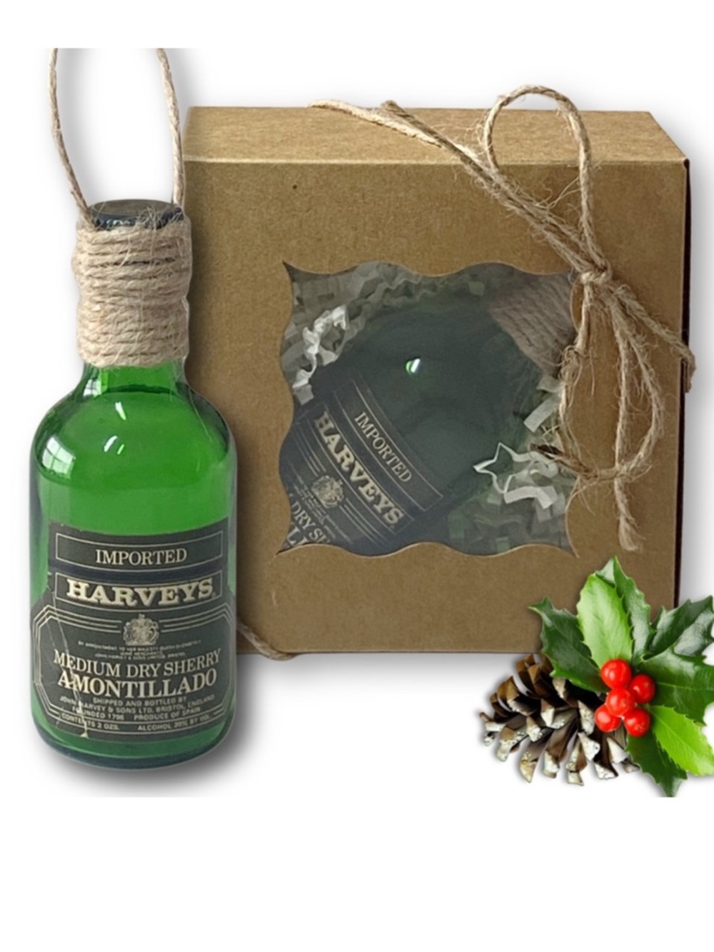 Harveys Medium Dry Sherry Amontillado Artisan Vintage Glass Bottle Ornament
